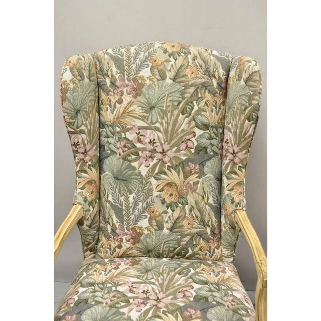 Mid 20th Century Mid 20th Century French Country Provincial Louis XV Style Upholstered Wingback Lounge Chairs Pair For Sale - Image 5 of 11