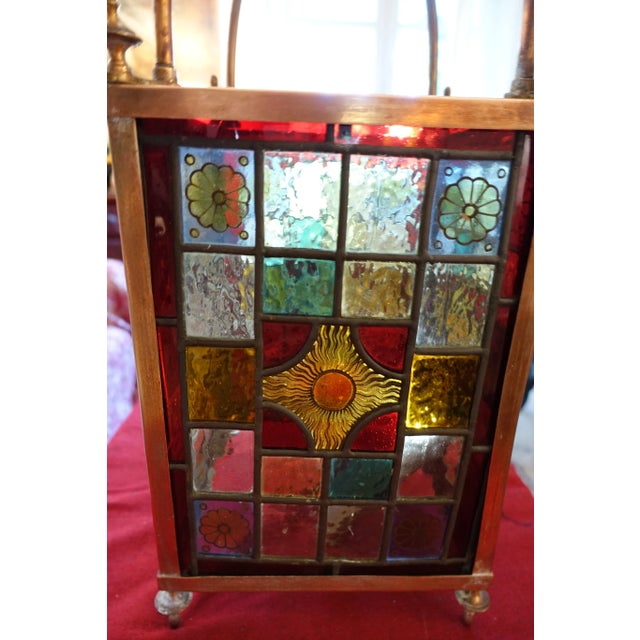 Vintage Art Deco Stained Glass Pendant Light, 1930s For Sale - Image 3 of 7