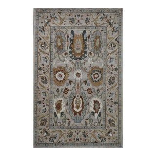 Afghan Wool Sultanabad Masters 4 x 6 Ivory, Tan & Light Blue Handmade Area Rug #1143668 For Sale