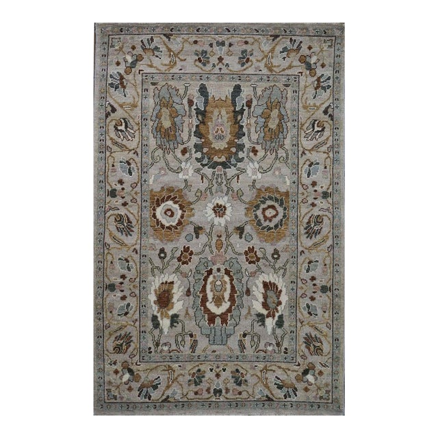Afghan Wool Sultanabad Masters 4 x 6 Ivory, Tan & Light Blue Handmade Area Rug #1143668 For Sale