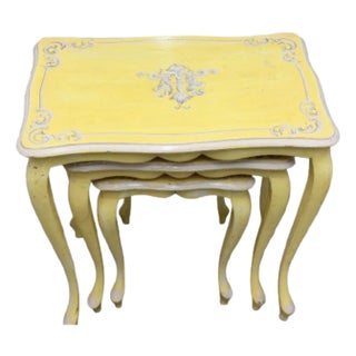 Vintage Yellow French Nesting Wood Side Tables - Set of 3 For Sale