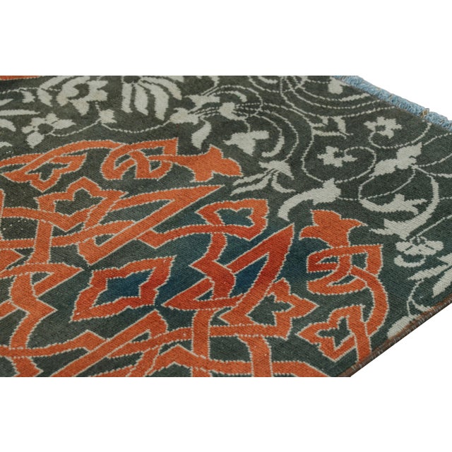 Vintage Hereke Rug in Teal With Orange Arabesque Medallions | Rug & Kilim For Sale In New York - Image 6 of 7