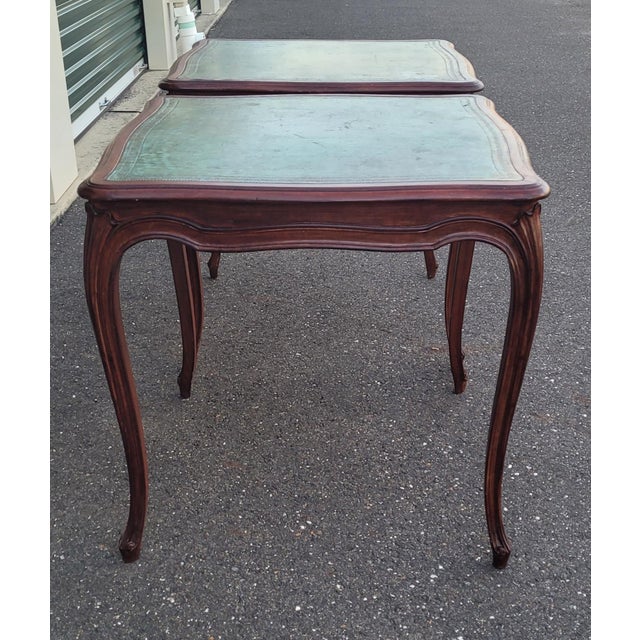 Pair of 1940s Aqua Blue Leather Top End Tables For Sale In Philadelphia - Image 6 of 14
