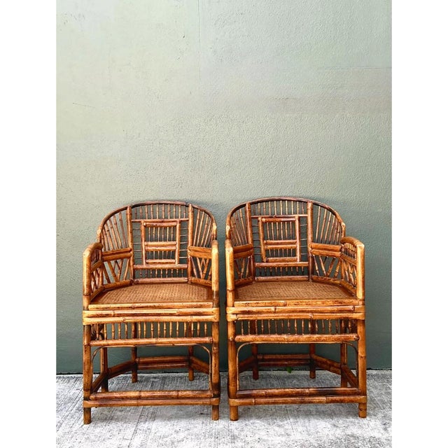 Wood Vintage Rattan Brighton Pavillion Lounge Chairs - A Pair For Sale - Image 7 of 12