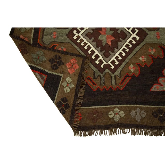 Mid 20th Century Brown & Orange Vintage Kilim Rug For Sale - Image 5 of 7