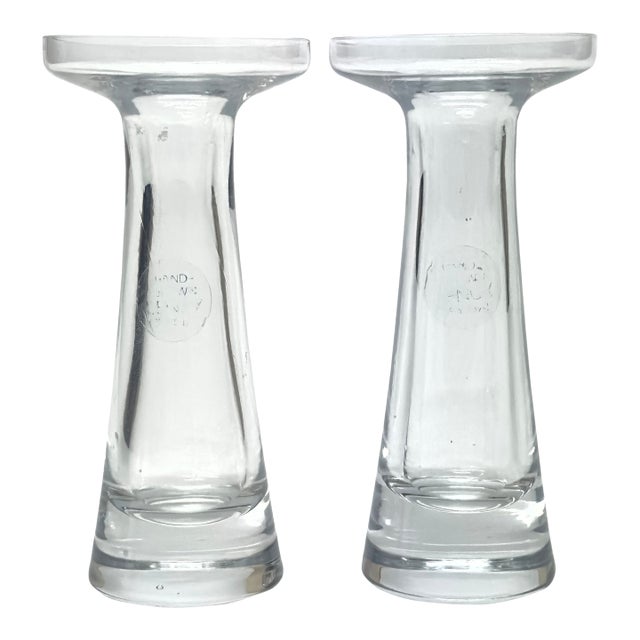 Timeless Classic Hand-Blown Lead Crystal Candleholders by Lennox - A Pair For Sale