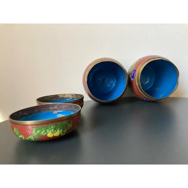 Cloisonne Burgundy Floral Enamel and Brass Ginger Jars, a Pair, Medium For Sale - Image 12 of 18