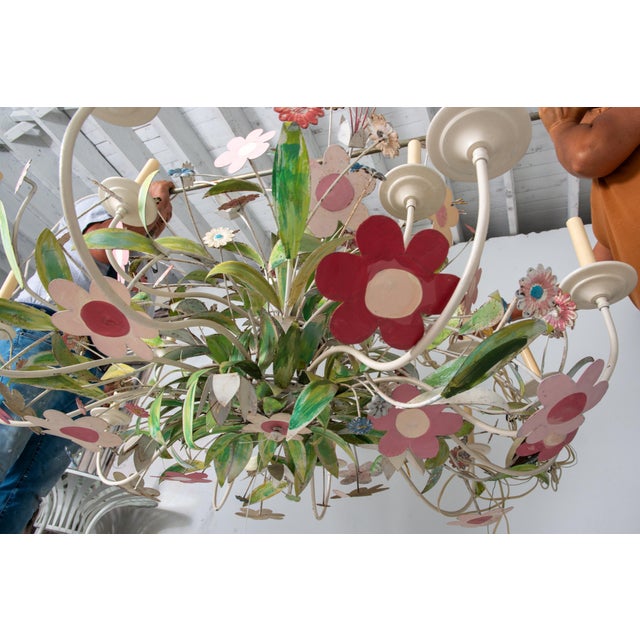Metal 1970s Huge Custom Metal Floral Chandelier in Hollywood Regency Style For Sale - Image 7 of 13