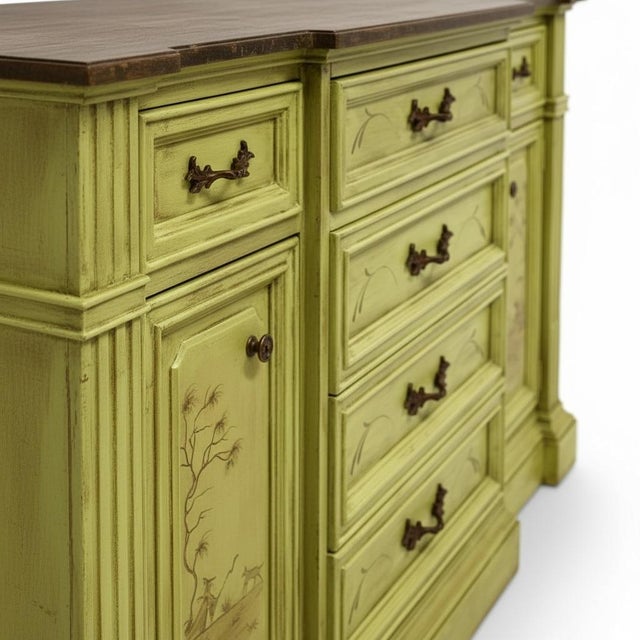 Chinoiserie 20th-C. Patina Style Hand Painted Italian Marble Top Chinoiserie Sideboard / Credenza For Sale - Image 3 of 8