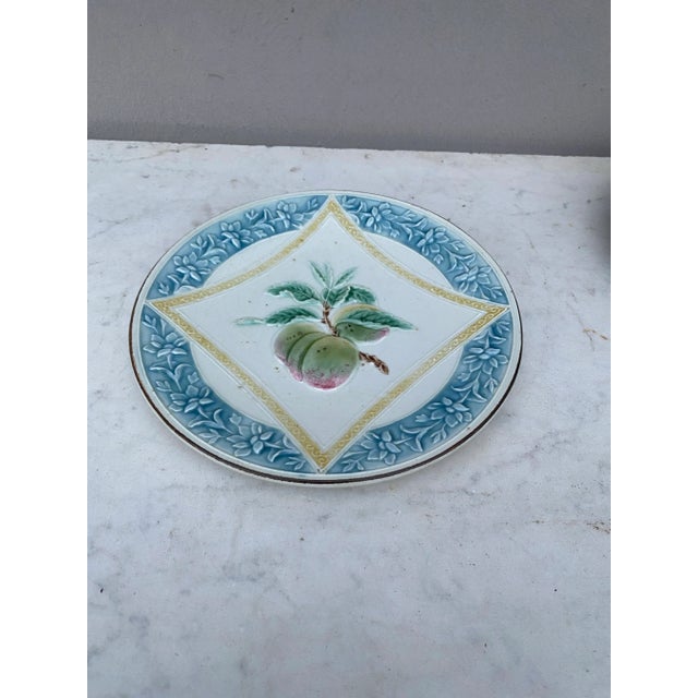 French Majolica Plums Plate circa 1890.