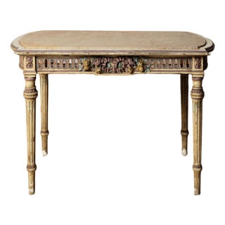 19th Century French Light Wood Base & Marble Top Table For Sale