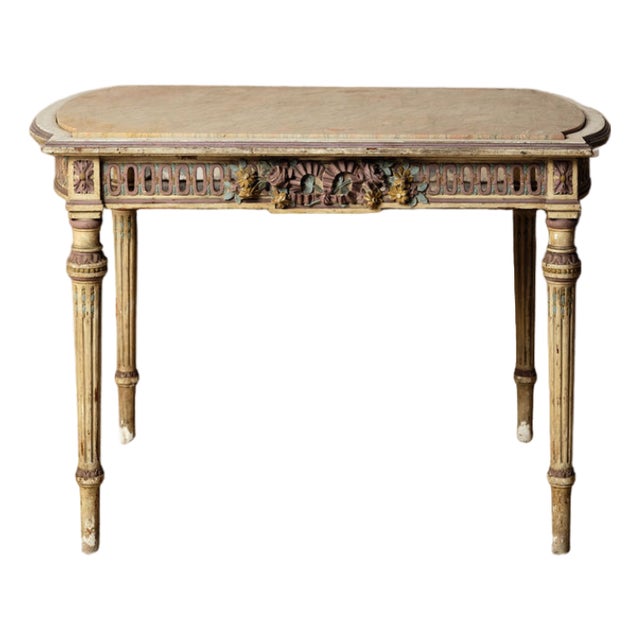 19th Century French Light Wood Base & Marble Top Table For Sale