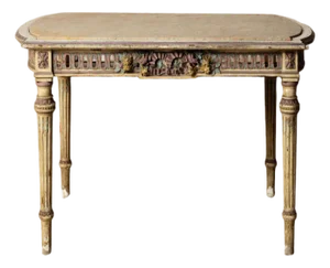 19th Century French Light Wood Base & Marble Top Table