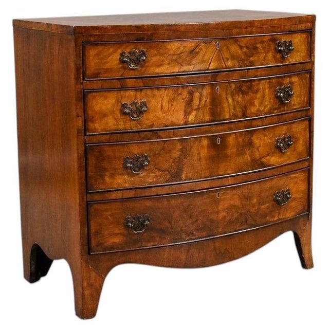 Early 20th Century Figured Walnut Bow Front Chest of Drawers, 1930 For Sale - Image 8 of 8