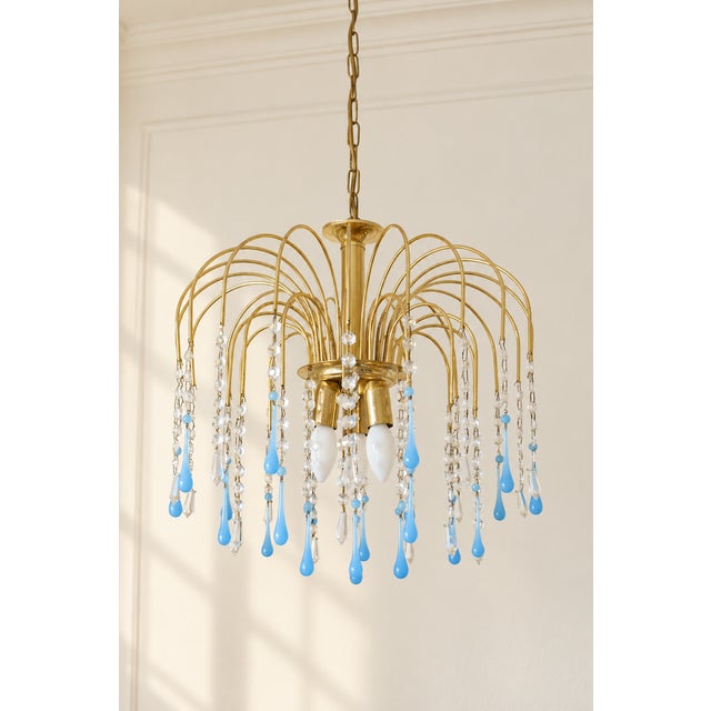 Vintage Chandelier with Blue Teardrop Crystals, 1970s For Sale - Image 10 of 10