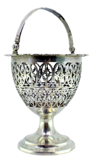 Silver Candy Box with Tilting Handle and Round Base with Friezes