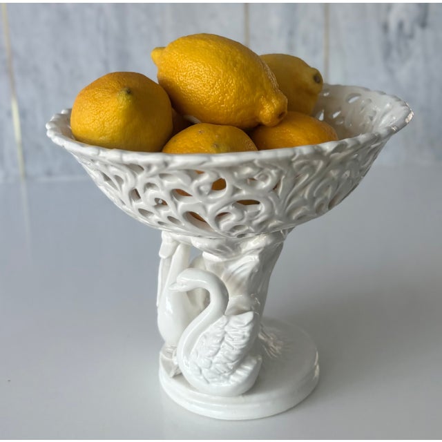 Old Paris Style Reticulated White Ceramic Swan Pedestal Bowl For Sale - Image 4 of 9
