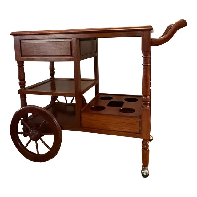 Vintage Chinoiserie Rosewood Rolling Bar Cart For Sale