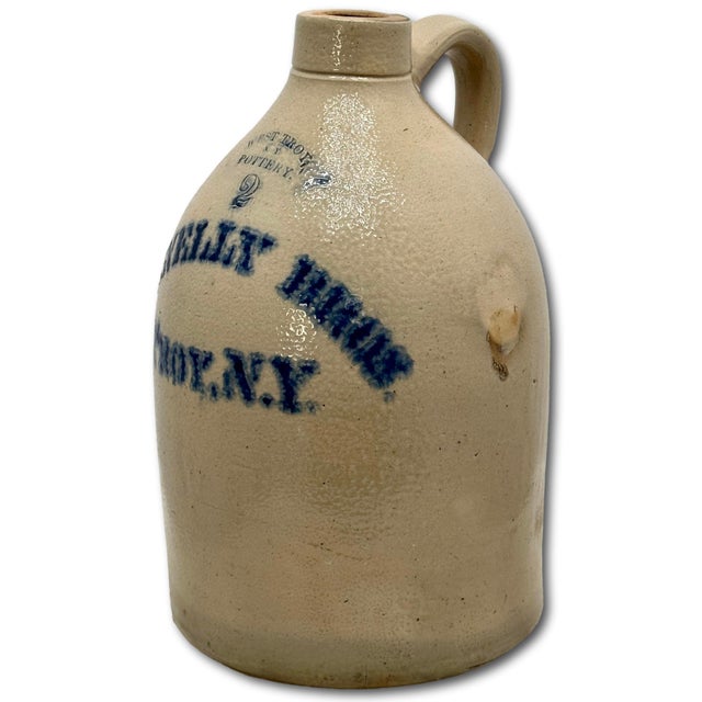Antique American Blue Decorated 2 Gallon Stoneware Advertising Jug by West Troy Pottery Co. New York Circa 1880s For Sale - Image 10 of 18