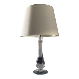 Simon Pearce Pomfret Crystal Lamp With White Linen Shade French Cord For Sale