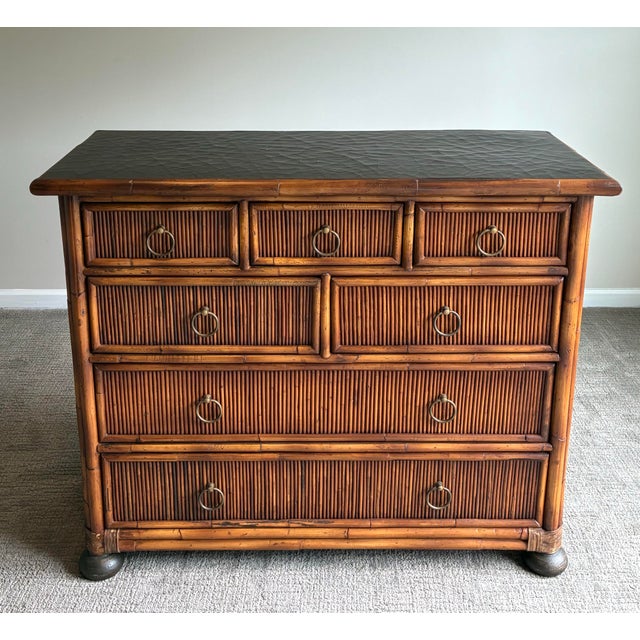 Exceptional vintage bachelor chest by Baker Furniture’s highly regarded Milling Road collection, showcasing an elegant...