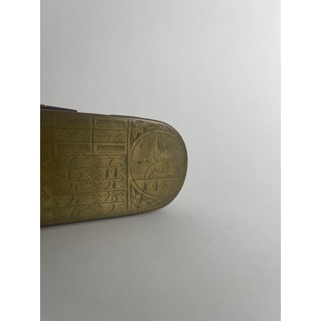 Nautical Dutch Brass 18th C. Sailor's Tobacco Box With Calendar For Sale - Image 3 of 9