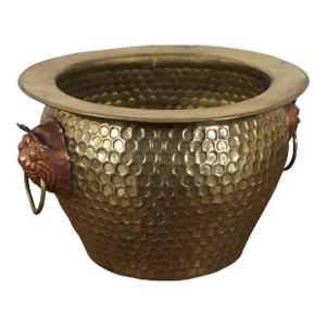 Vintage Chinese Hammered Brass Nesting Foo Dog Planter Jardiniere Cachepot With Box