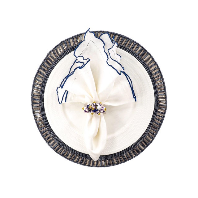 Not Yet Made - Made To Order Linen Napkins With Navy Ruffled Hemstitch Edges, Set of 4 For Sale - Image 5 of 5