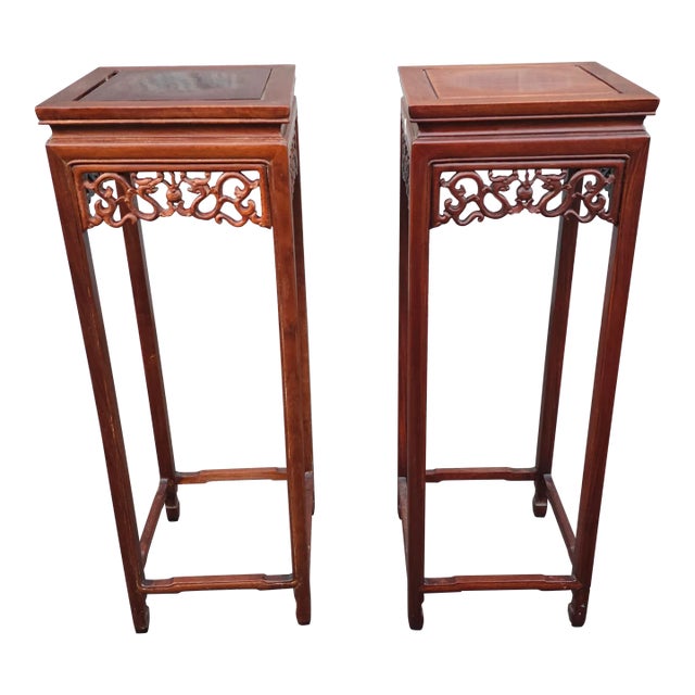 Pair of Chinese Hongmu Stands Pedestals / Plant Stands For Sale