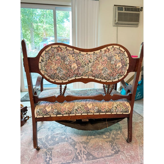 1930s Antique Oak Arts & Crafts Settee / Loveseat For Sale - Image 5 of 6