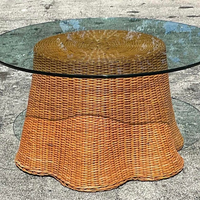 Late 20th Century Vintage Coastal Woven Rattan Ghost Center Hall Table For Sale - Image 11 of 12