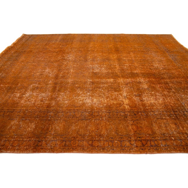 Allover Designed Antique Persian Overdyed Wool Rug in Orange For Sale - Image 9 of 11