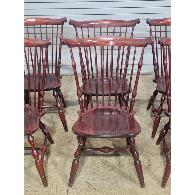 Brown Late 20th Century Set of 6 Nichols & Stone (Stickley) Cherry Fan Back Windsor Chairs For Sale - Image 8 of 12