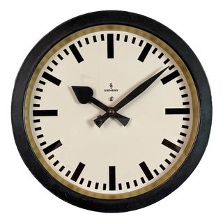 Black Industrial Factory Wall Clock from Siemens, 1950s For Sale