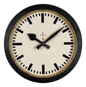 Black Industrial Factory Wall Clock from Siemens, 1950s