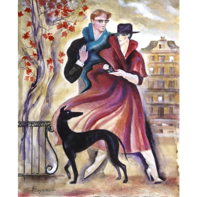 Walking With White Rose, Erik Freyman Watercolor With Pastels on Paper, Signed in Pen For Sale - Image 4 of 4