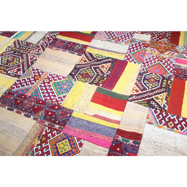 Authentic Patchwork From Vintage Tribal Kilims – Anatolian Craftsmanship for Modern Home Decor -6' 9'' X 9' 7'' For Sale - Image 12 of 13