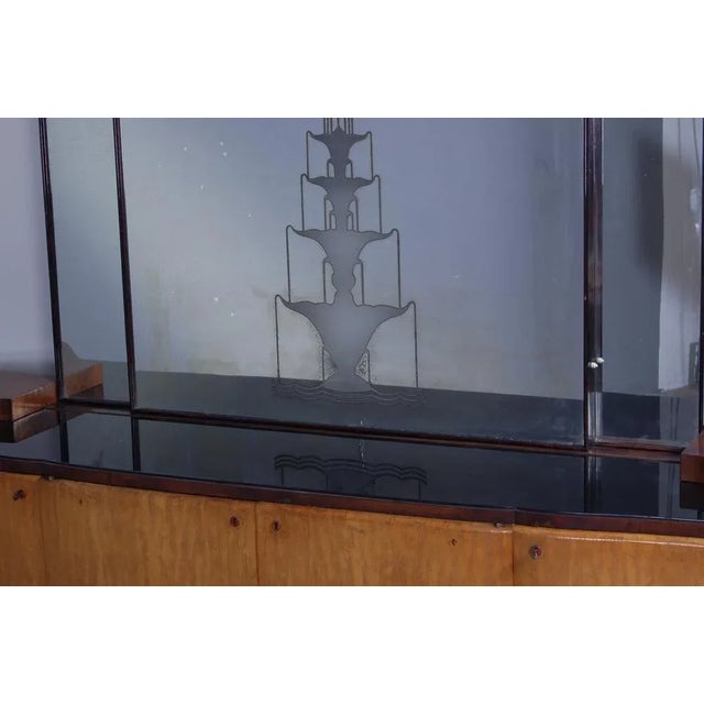 Brown Art Decò Briar Sideboard With Large Mirror For Sale - Image 8 of 18