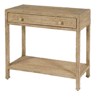 Como 31.5 in. W Rectangular Banana Leaf 1 Drawer Console Table with Lower Open Shelf, Natural Rattan For Sale