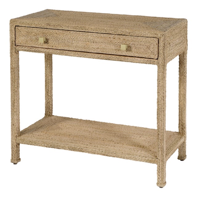 Como 31.5 in. W Rectangular Banana Leaf 1 Drawer Console Table with Lower Open Shelf, Natural Rattan For Sale