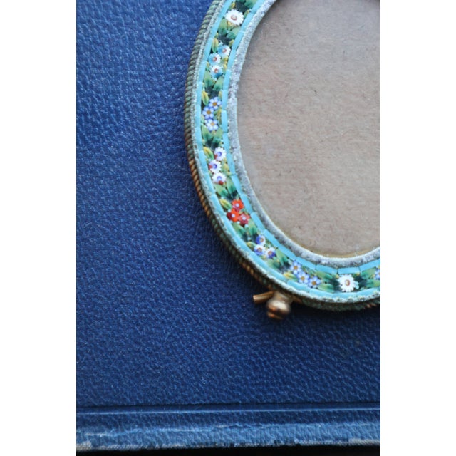 Metal Antique Italian Floral Micro Mosaic Miniature Oval Picture Frame - Early 20th Century With Brass Rope Edging For Sale - Image 7 of 18