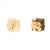 A pair of 14k gold stud earrings featuring red garnet cabochons. The design includes a wavy gold border. In good condition.