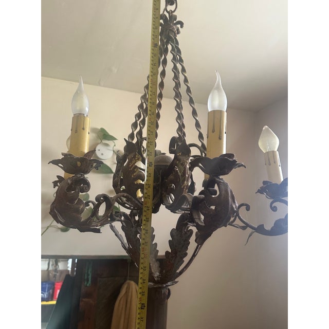 Copper Early 20th Century Elegant Hand-Forged Mizner Iron Chandelier For Sale - Image 8 of 9