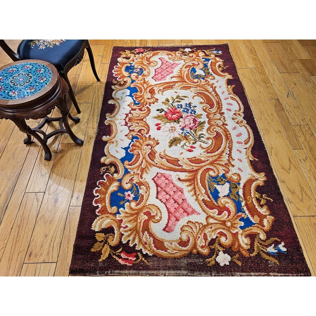 French Provincial Vintage French Savonnerie Rug, Hand-Knotted Wool, Floral Pattern, Chocolate Brown & Ivory, 4’ X 7' For Sale - Image 3 of 13