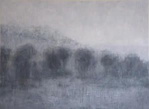 Lobos Valley and Karl's Cloak at Sunset Oil Painting 36*48 on Gallery Canvas Original Art by Carrie Bergey Sgraffito Green White Blue Grey