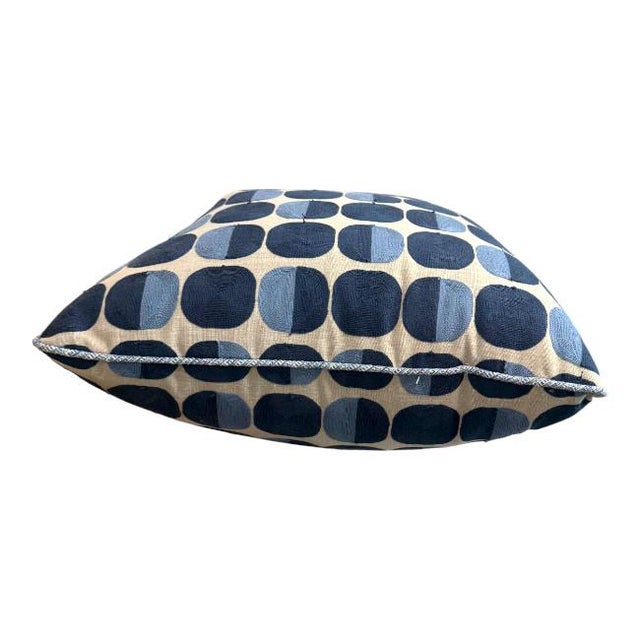 Pair 20'' Blue&Tan Embrioidered Pillows For Sale - Image 4 of 6