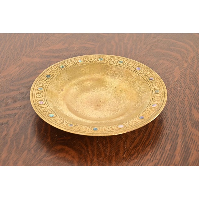 Early 20th Century Tiffany Studios New York Bronze Doré Bowl With Abalone Inlay For Sale - Image 5 of 11