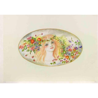 Felicita Frai, Portrait with a Garland of Flowers, 1980s, Lithograph For Sale