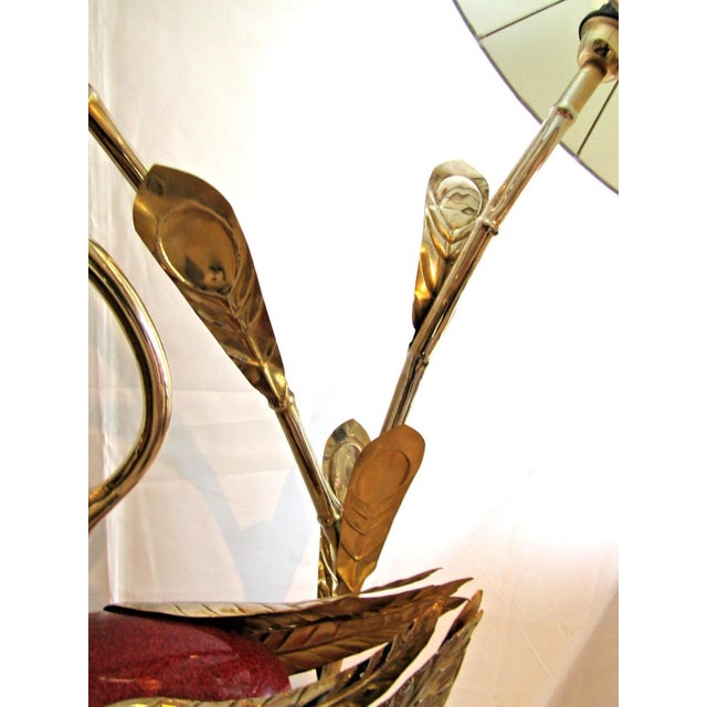 Wood Rare Antonio Pavia Brass and Red Lacquered Wood Stork Floor Lamp Circa 1980s For Sale - Image 7 of 17