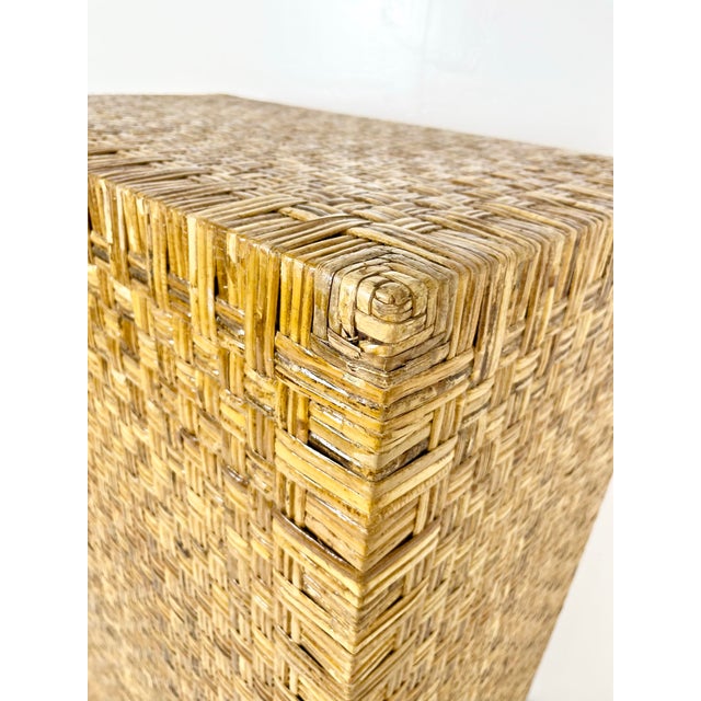Vintage Woven Caning Wrapped Rattan Tall Dresser For Sale - Image 10 of 12